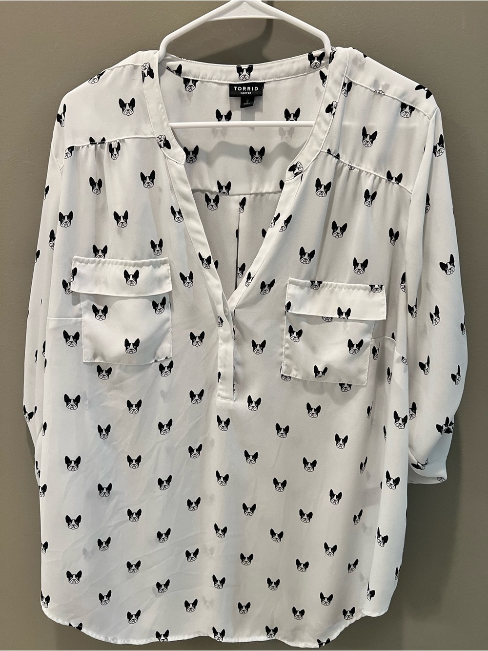 Torrid White dog Print V-Neck Blouse